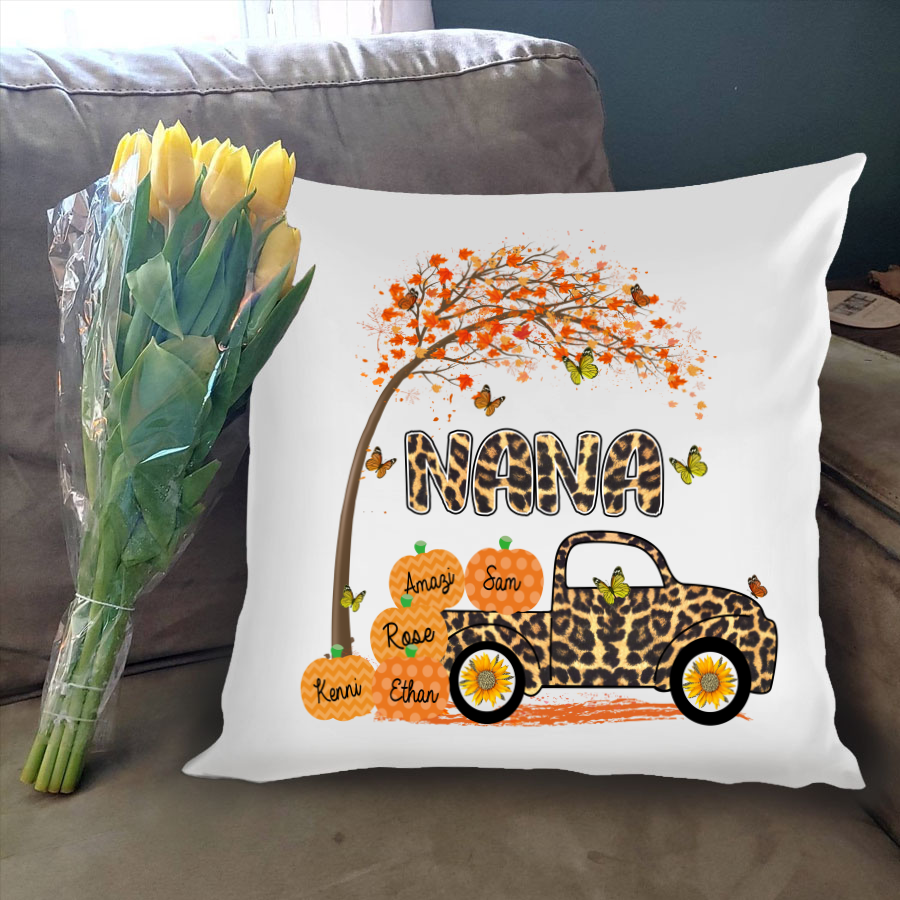 Grandma’S And Grandkids Pumpkins Leopard Pillow