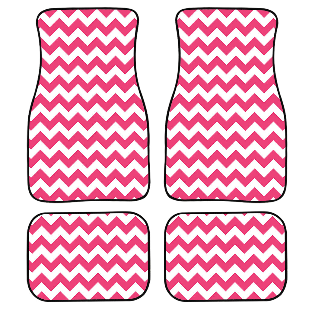 Pink And White Chevron Pattern Print Front And Back Car Floor Mats, Front Car Mat