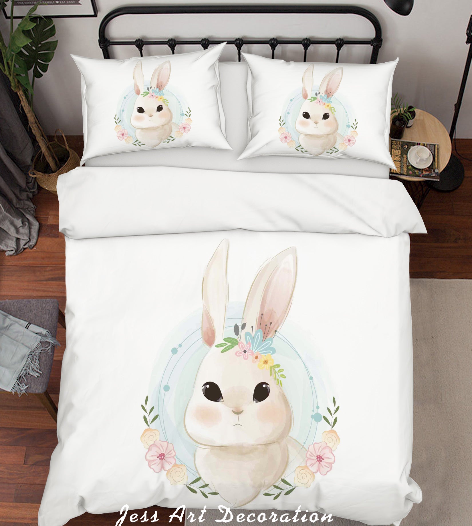 3D Rabbit Floral Quilt Cover Set Bedding Set Duvet Cover Pillowcases Sf08