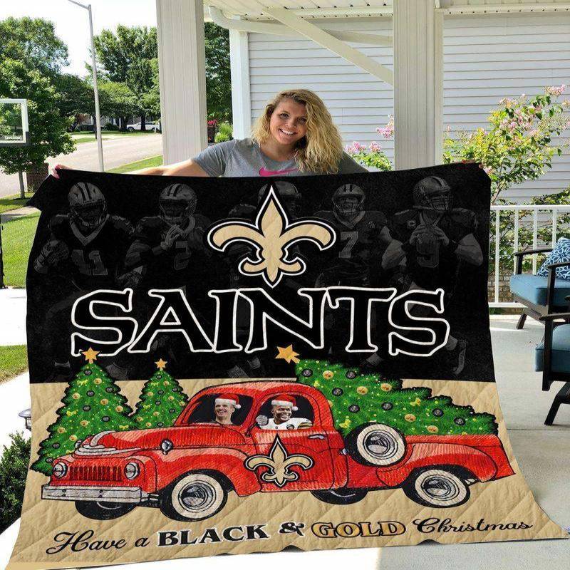 New Orleans Saints Have A Black And Gold Christmas Players Drive Quilt Blanket