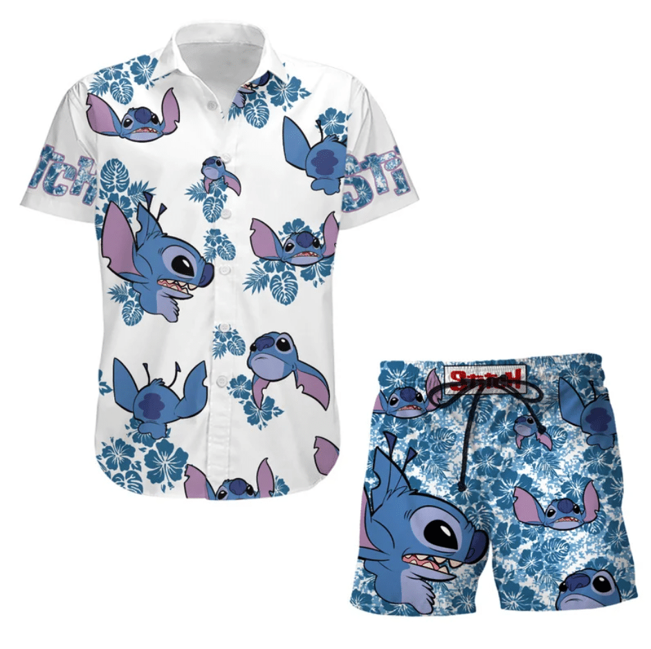 Stitch Hawaiian Shirt & Beach Shorts Set Ginlist83692