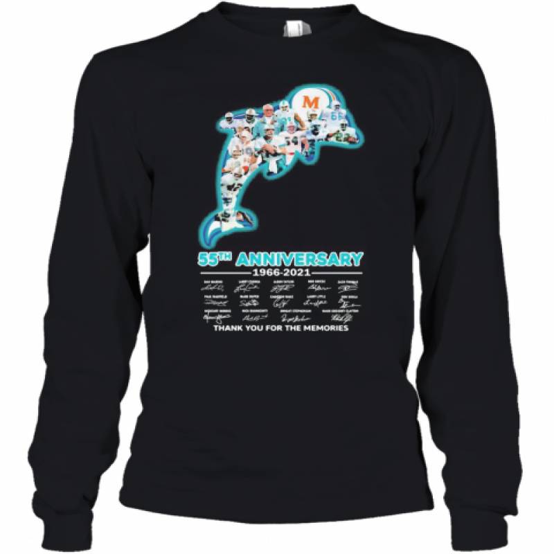 Miami Dolphins Logo 55Th Anniversary 1966 2021 Thank You For The Memories Signatures Youth Long Sleeve