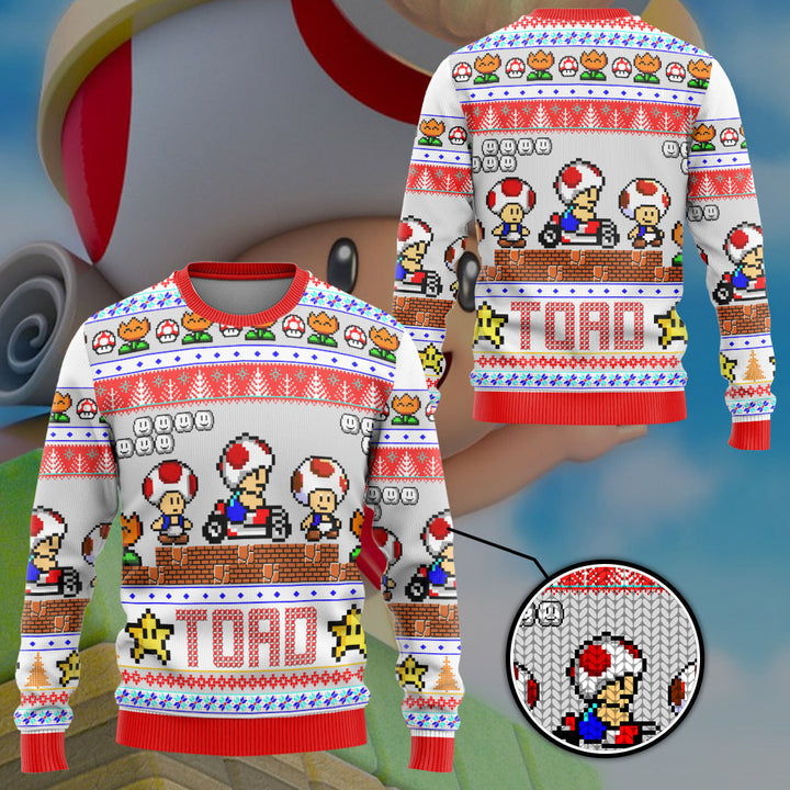 Waybackapparel Super Mario Toad Custom Ugly 3D Sweater