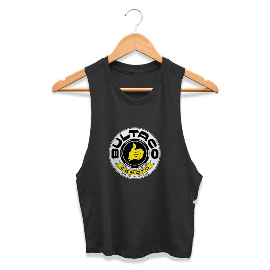 Vintage Motocross Bultaco Logo Retro CPY Womans Crop Tanktop Tee