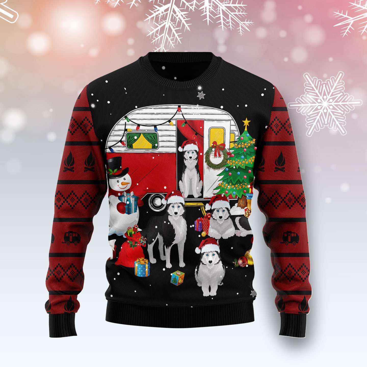 Camping Car And Siberian Husky Tg51014 – Ugly Christmas Sweater