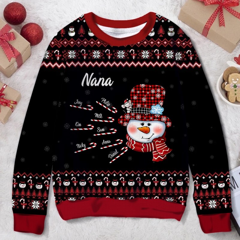 Snowman Grandma And Kid Candy Cane, Personalized Funny Nana Ugly Christmas Sweater, Gift For Grandma