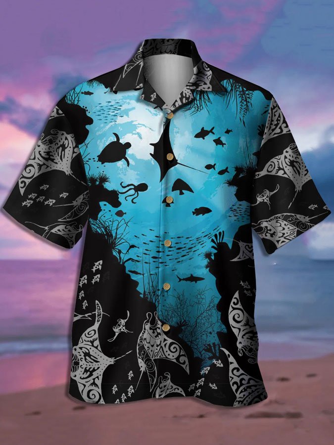 Casual Marine Graphic Print Short Sleeve Hawaii Shirt Ha68739