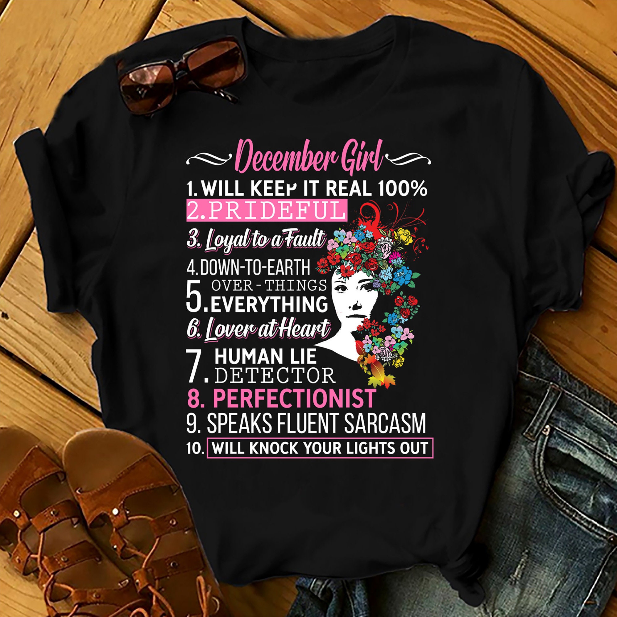 Personalised Custom Birthday Month T-shirt – Real December Girl – Shirts Women Birthday T Shirts, Summer Tops Beach T Shirts