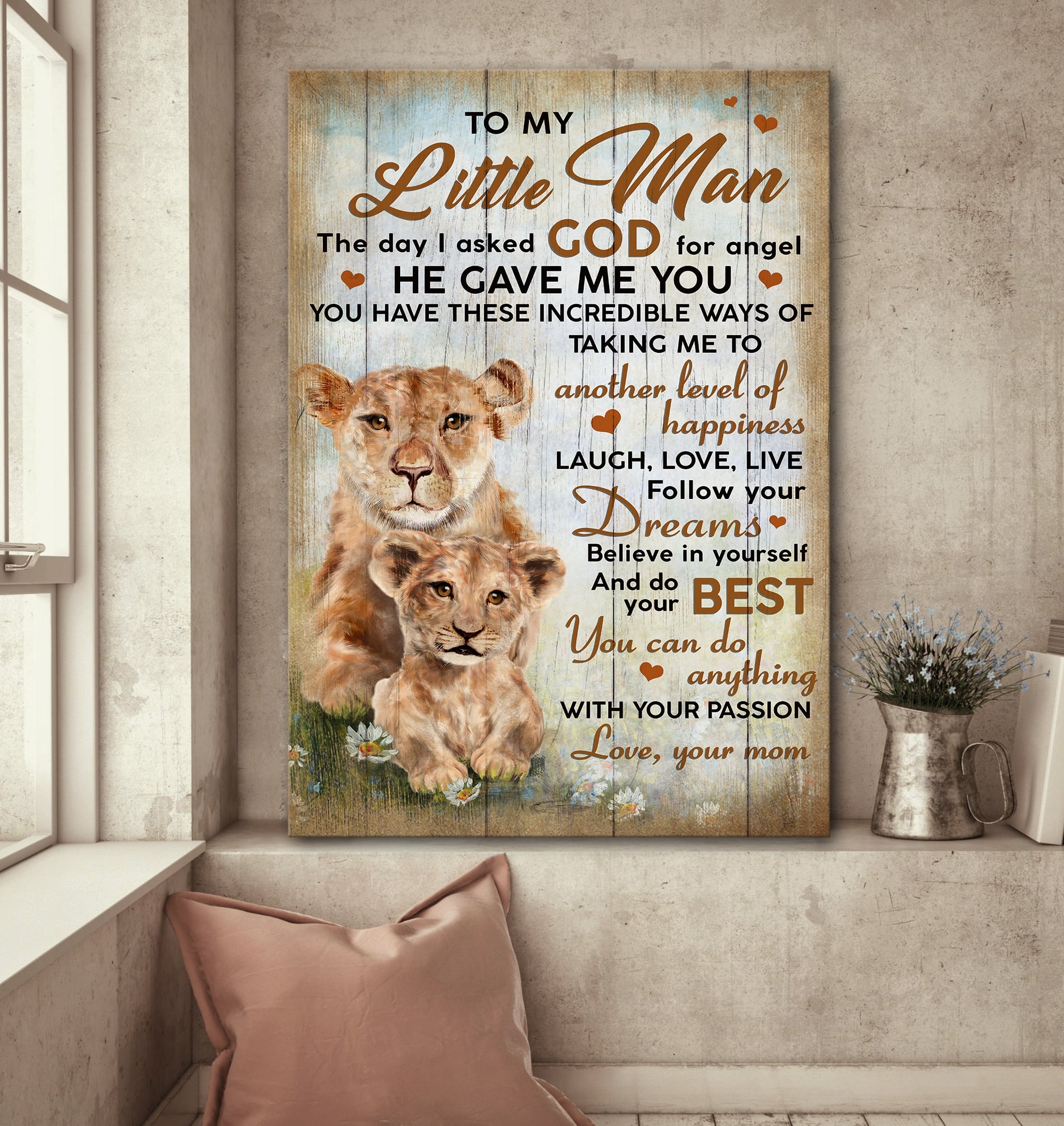 To Son – Mother And Son Lion – The Day I Asked God For Angle, He Gave Me You – Family Portrait Canvas Print – Wall Art