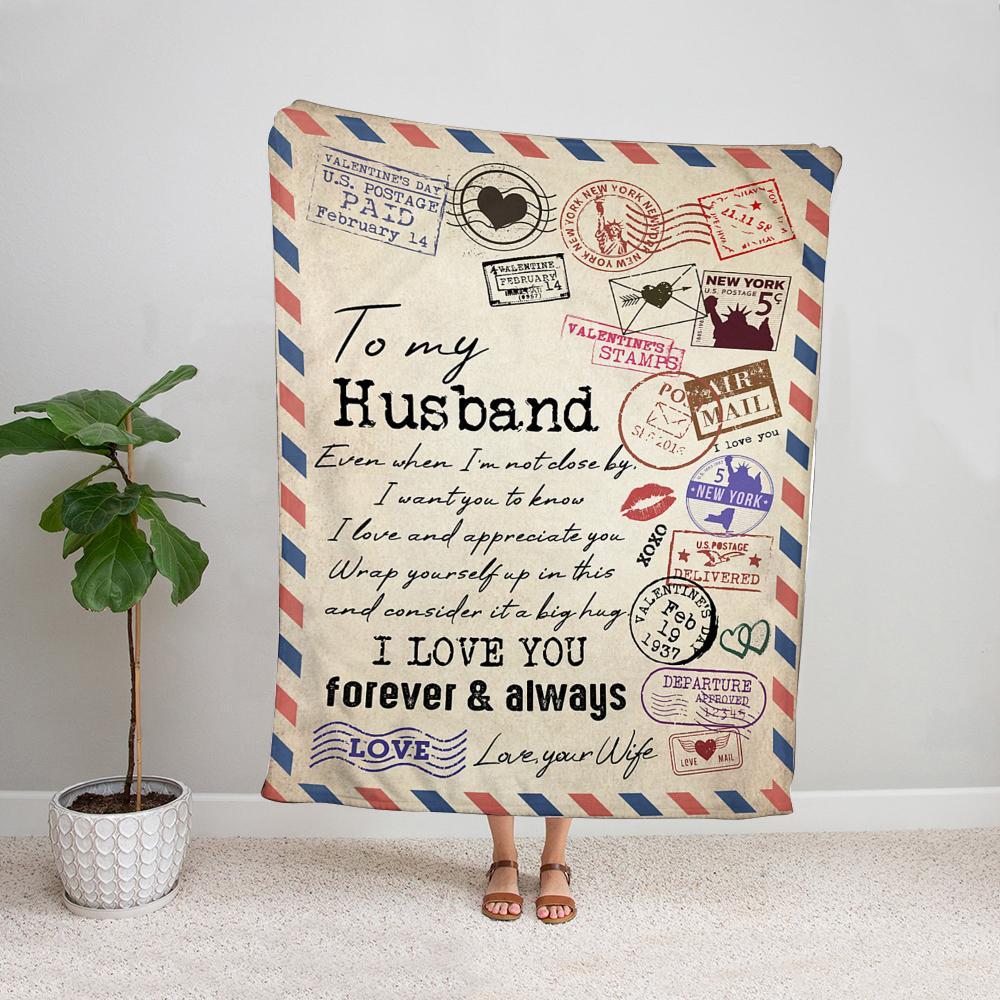 Airmail Wife To My Husband Wrap Yourself,Fleece Blanket Gift For Wife Home Decor Bedding Couch Sofa Soft And Comfy Cozy