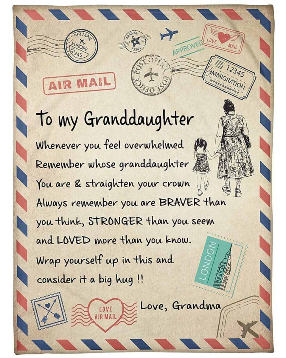 [Personalized Name] Grandma Airmail Remember Whose Granddaughter You Are Fleece Blanket, Sherpa Blanket, Gift For Granddaughter Gift For Family Member, Friends Gift, Christmas Gift, Home Decor, Home Living