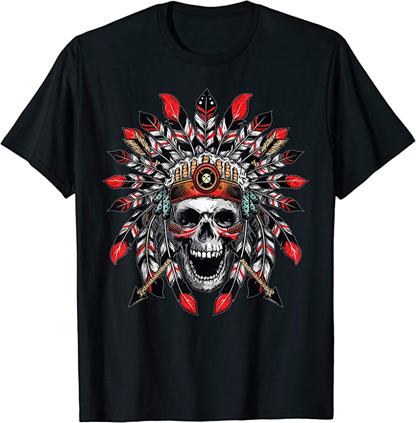 American Indian Skull Native Eagle Chief Vintage Motorcycle T-Shirt