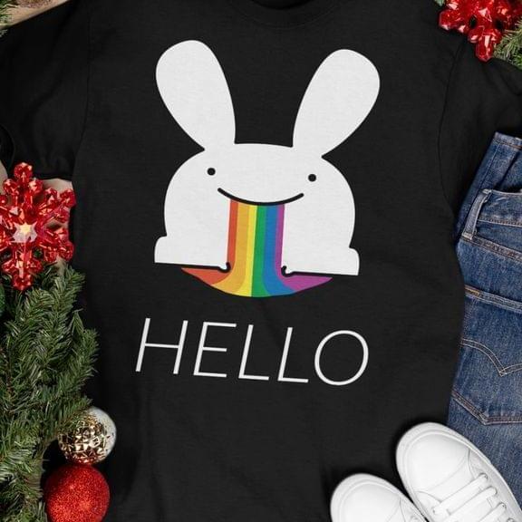 Lgbt Pride Month Rabbit Hello Rainbow Graphic Unisex T Shirt, Sweatshirt, Hoodie Plus Size S-5Xl