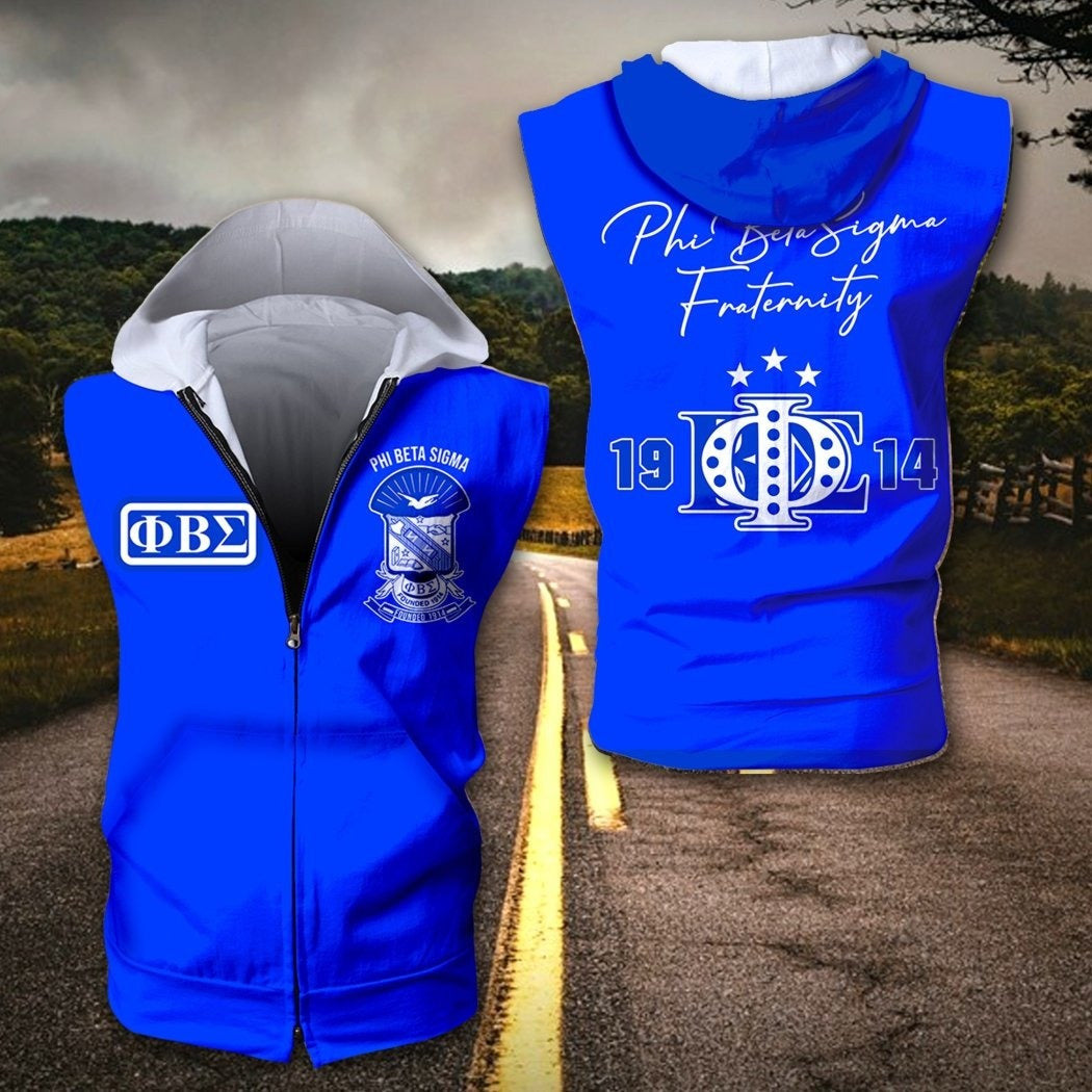 Fraternity Hoodie – Phi Beta Sigma Frat Inc 1914 Zipper Sleeveless Hoodie