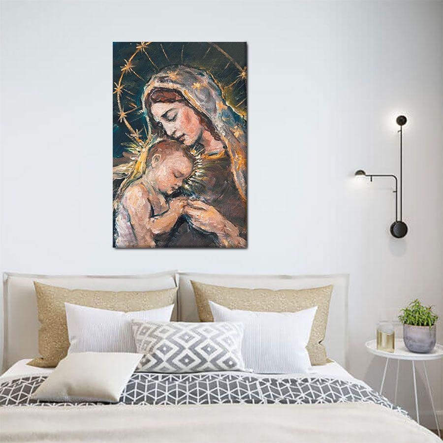 Virgin Mary With Baby Jesus Poster - Pray To Mother Canvas Home Décor Gifts For Mother'S Day Gifts For Day Realtorgift