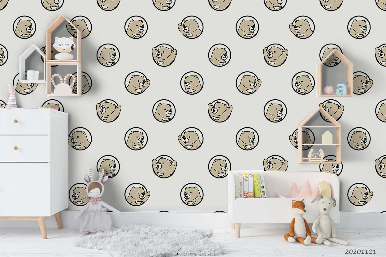 3D Cartoon Hand Drawn Bear Animal Pattern Wall Mural Wallpaper Lxl