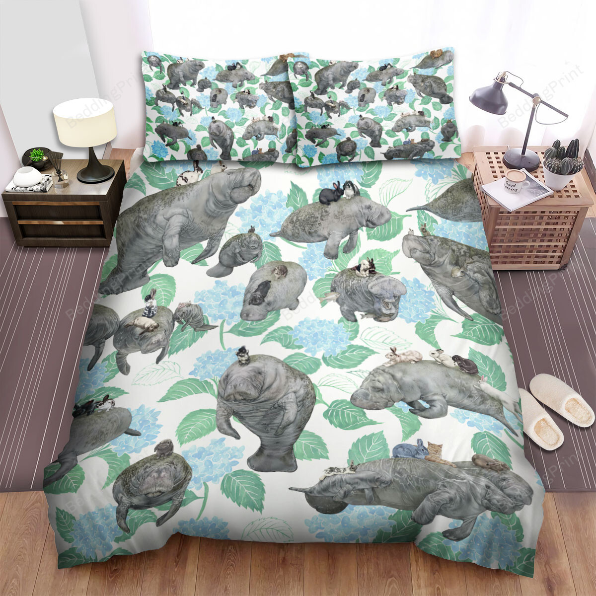 The Wild Animal – The Manatee And The Bunny Seamless Pattern Bed Sheets Spread Duvet Cover Bedding Sets