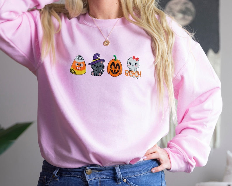 Cute Halloween Embroidered Sweatshirt 2D Crewneck Sweatshirt All Over Print Sweatshirt For Women Sweatshirt For Men Sws3903