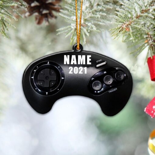 Personalized Sega Gamer Ornament, Customized Christmas Gift, Sega Genesis Controller Ornaments, Rustic Tree Decor