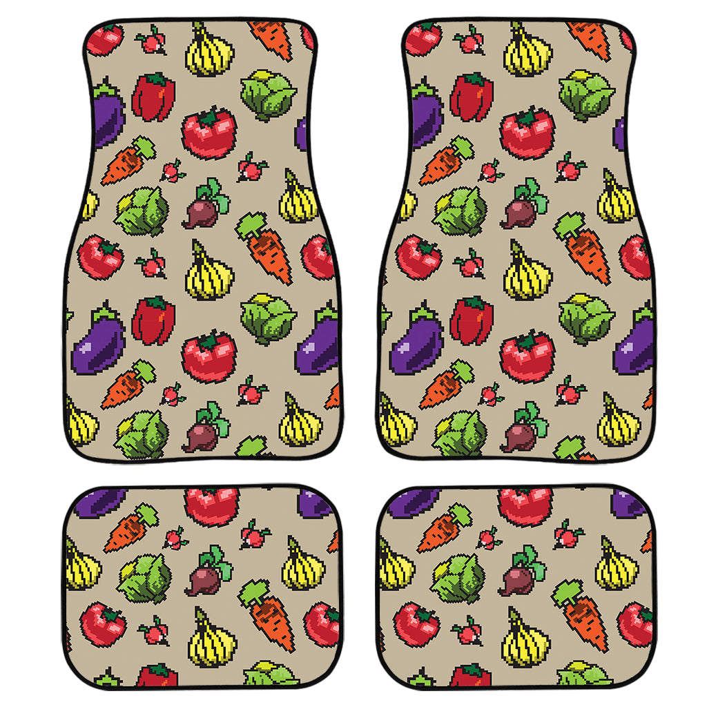 Pixel Vegetables Pattern Print Front And Back Car Floor Mats, Front Car Mat