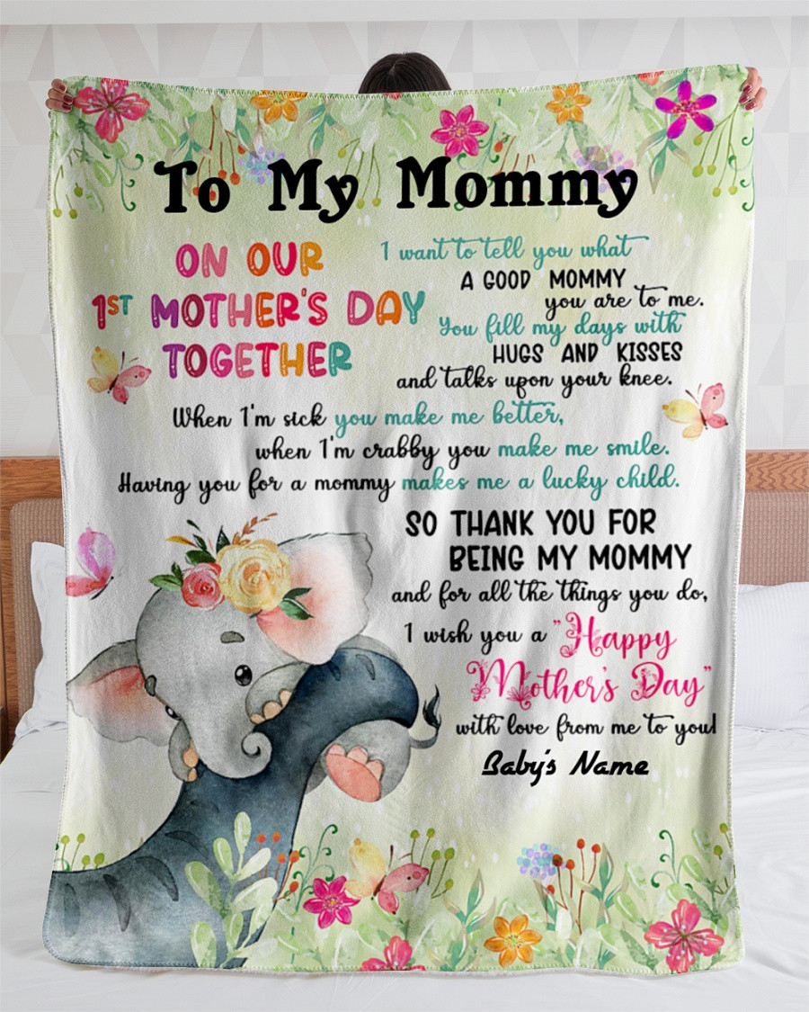 Personalized To My Mommy Elephant Happy Mothers Day, Thank You For Being My Mommy Gift For Mom From Baby Sherpa Fleece Blanket