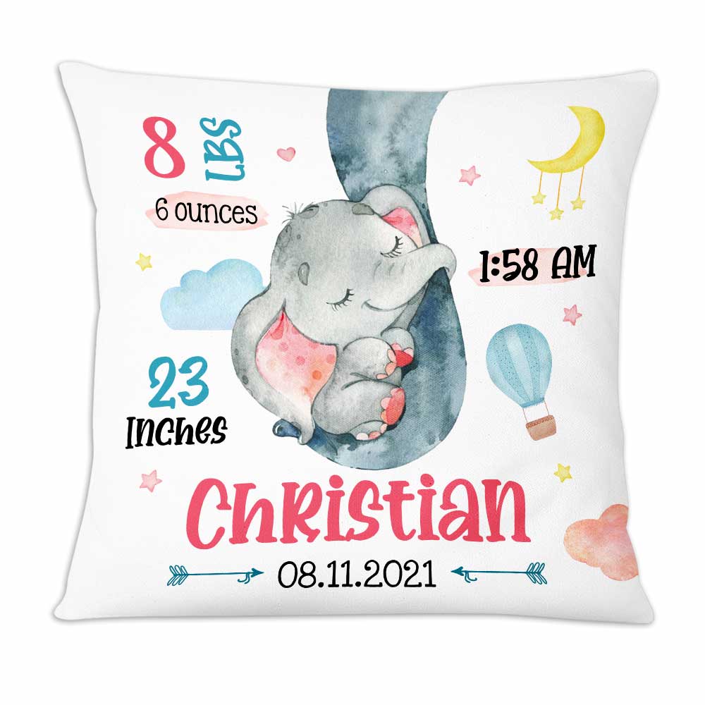 Personalized Elephant Baby Birth Announcement Pillow Db61 85O47