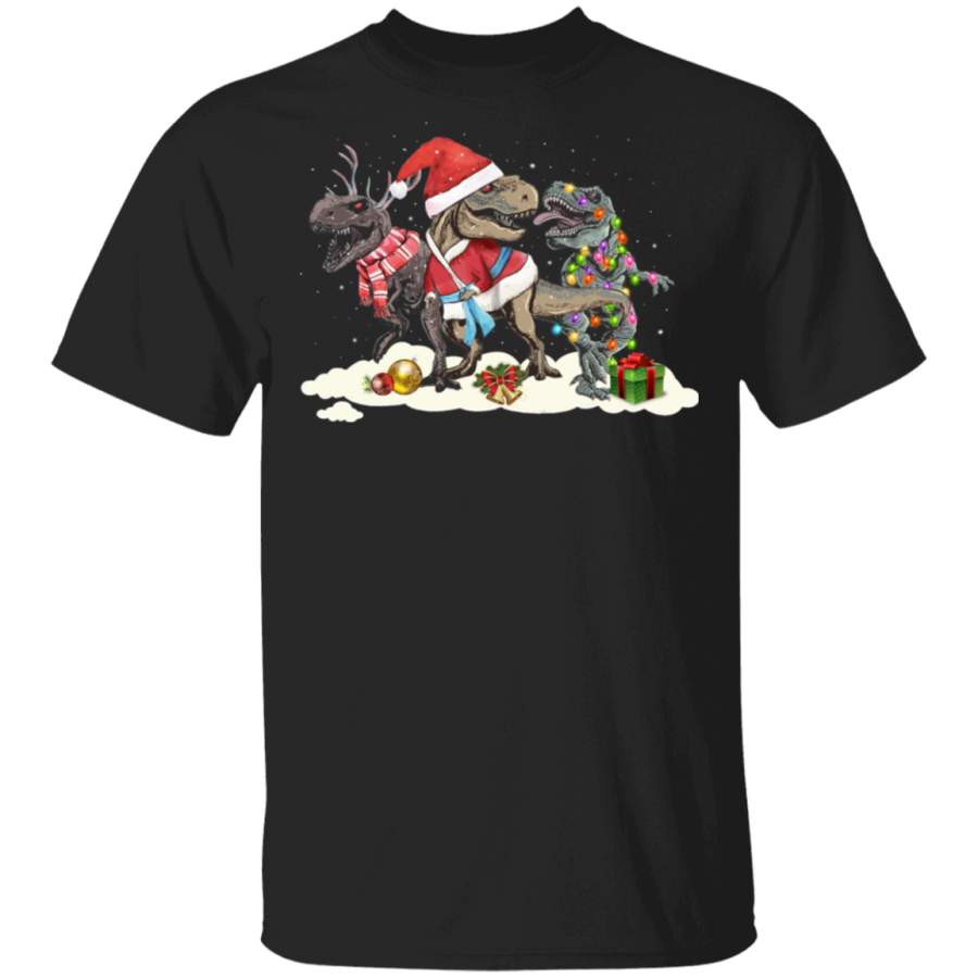 T-Rex With Santa Hat Christmas T-Shirt Cute Graphic Tee Snowfall Gifts For Dinosaur Lovers