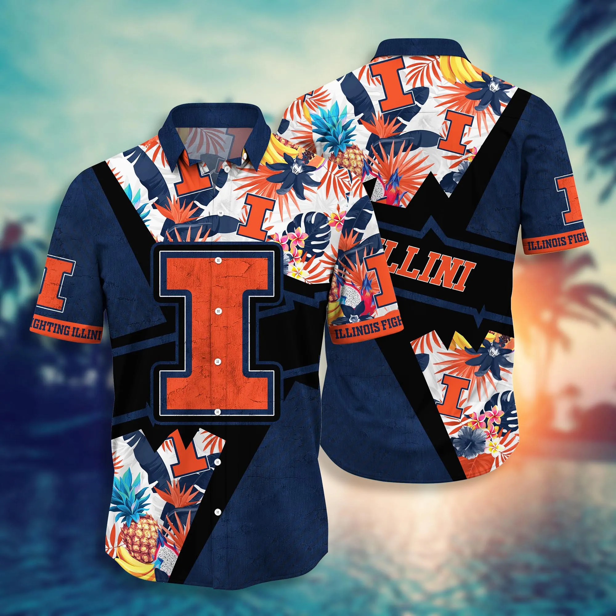 Illinois Fighting Illini NCCA Hawaiian Shirt Sunsets Aloha Shirt