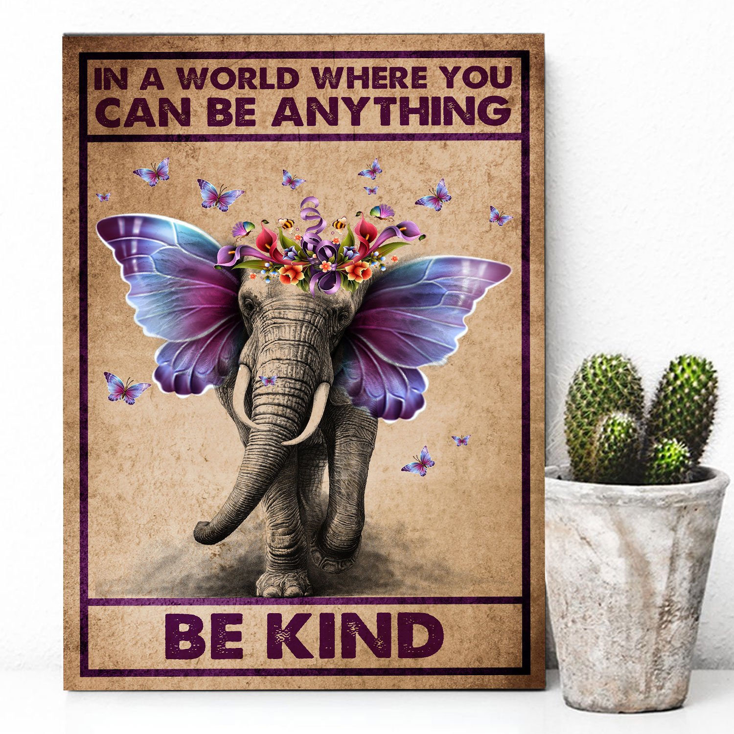 Awesome Family Gift – Hippie – Elephant & Calla Lily – In A World Where You Can Be Anything Be Kind Poster