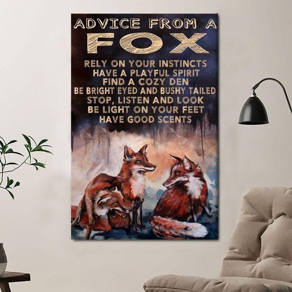 Advice From A Fox Poster – Stop Listen And Look Canvas Home Décor Gifts For Birthday Thanksgiving Christmas