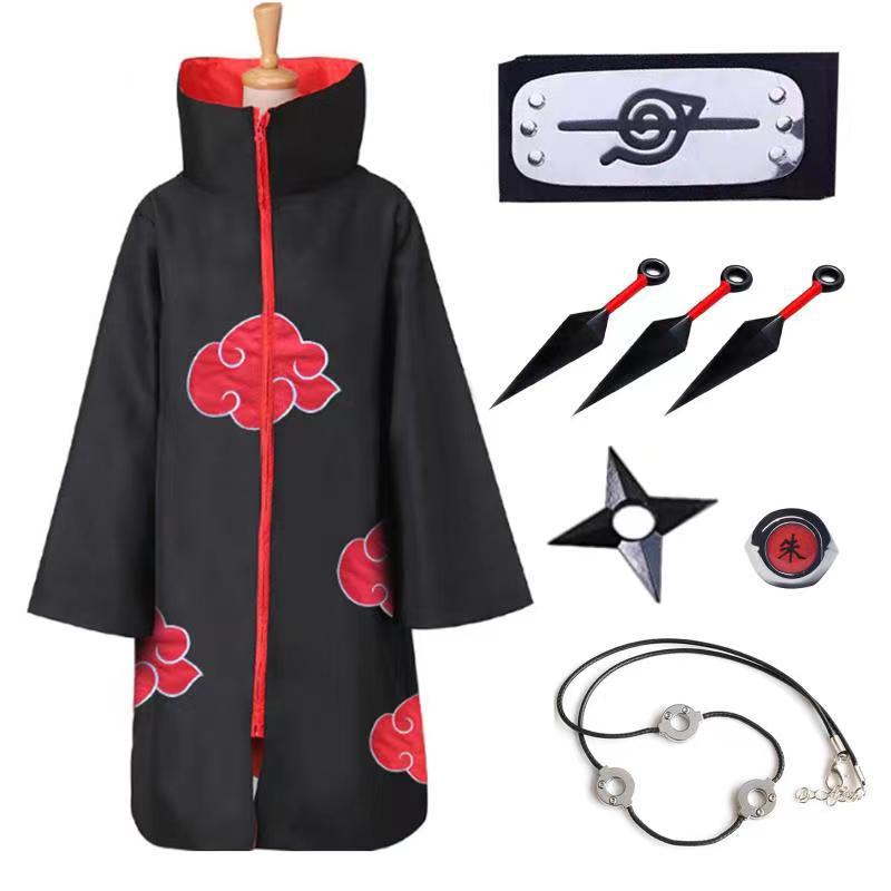 2022 New Cosplay Costume Akatsuki Long Sleeve Cloak Halloween Adult Children Cosplay Costume Mask Anime Ninja Costume alx