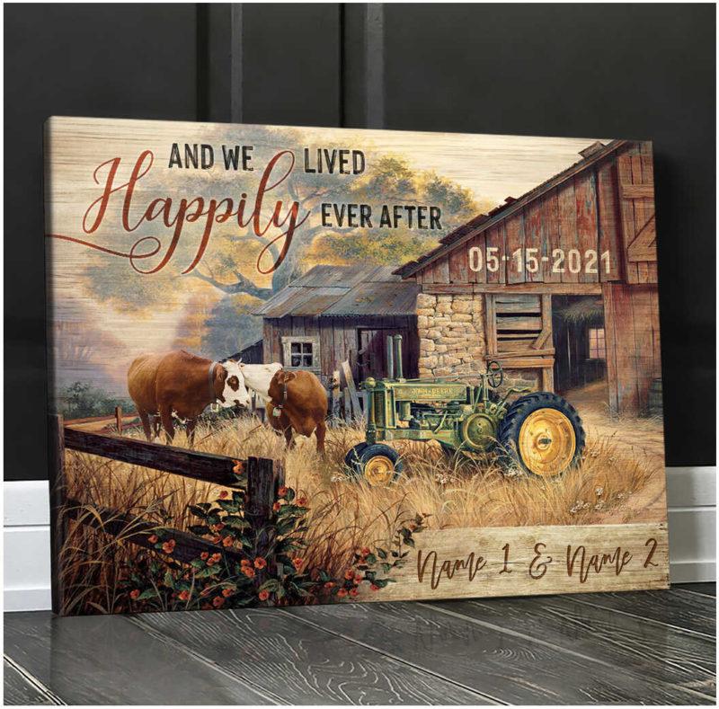 Personalized Couple Cow Kissing Farmhouse Canvas And Poster, Wall Decor, Canvas Instructure Wall Art – Gift For Couple – Gift For Her – Gift For Him
