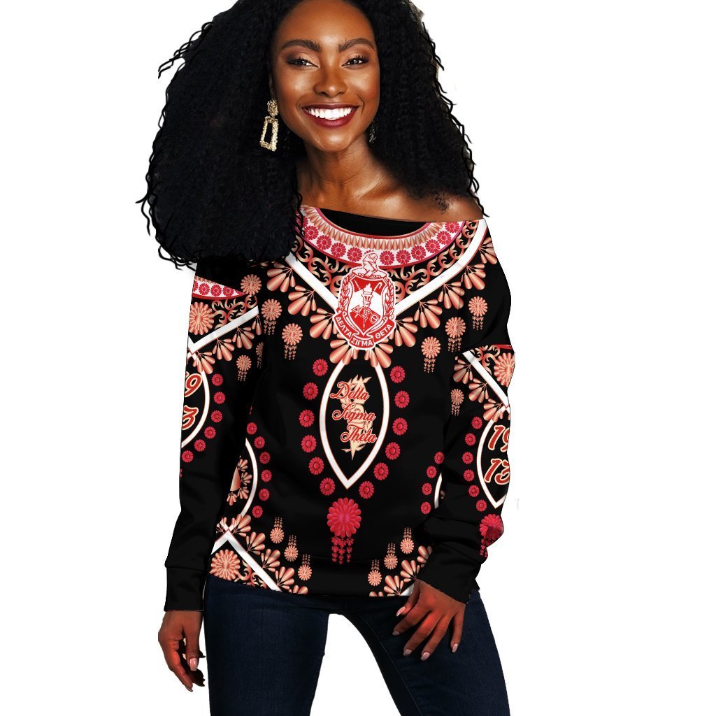 Greek Life Sweatshirt –  Delta Sigma Theta Soro Dashiki Women Off Shoulder J5