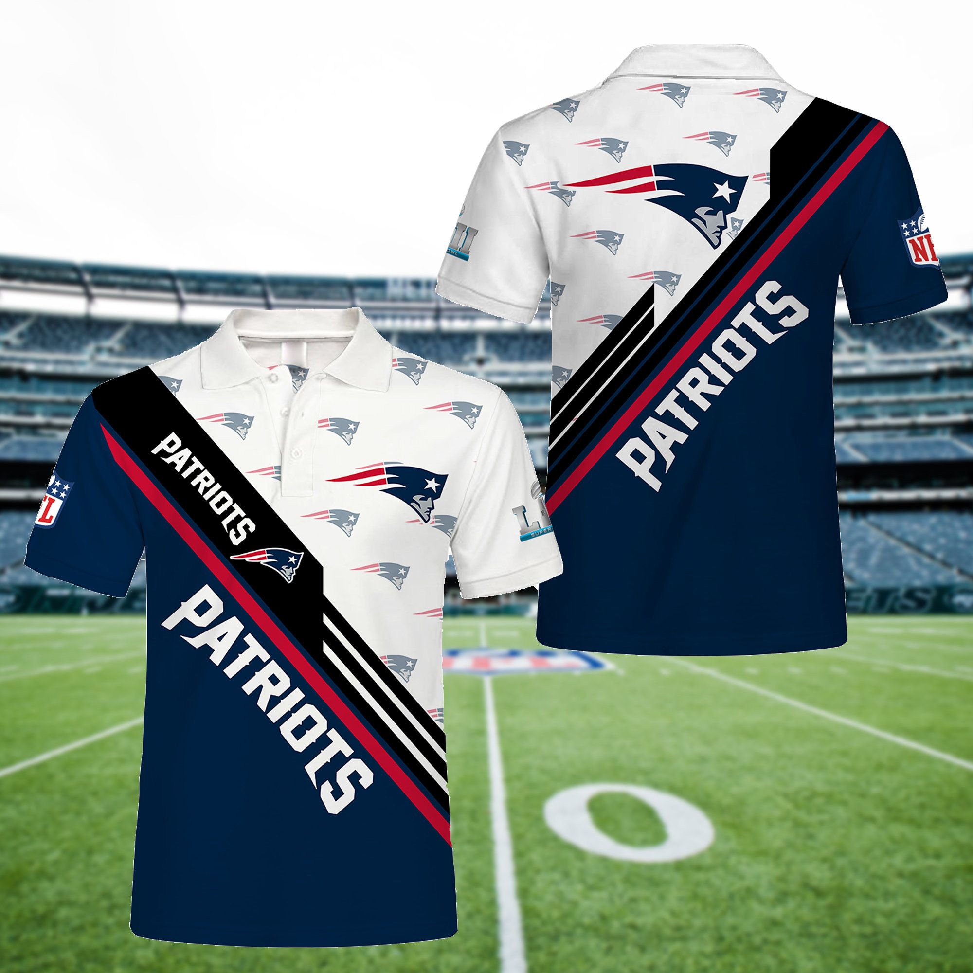 Patriots Polo Shirt, New England Patriots All Over Print, New England Patriots Full Printing, Patriots Gift, Personalised Polo Shirt,