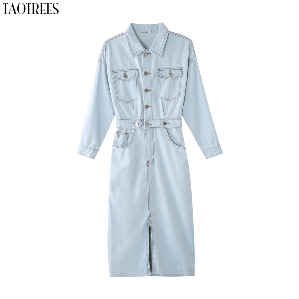 Taotrees Women Denim Dress Spring Autumn Cowboy lining Long package hip Sexy Female Jeans Dresses alx