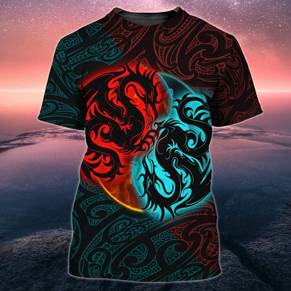 Mandala Dragon 3D Tshirt, Mandala Pattern Shirt, Cool Dragon Shirt