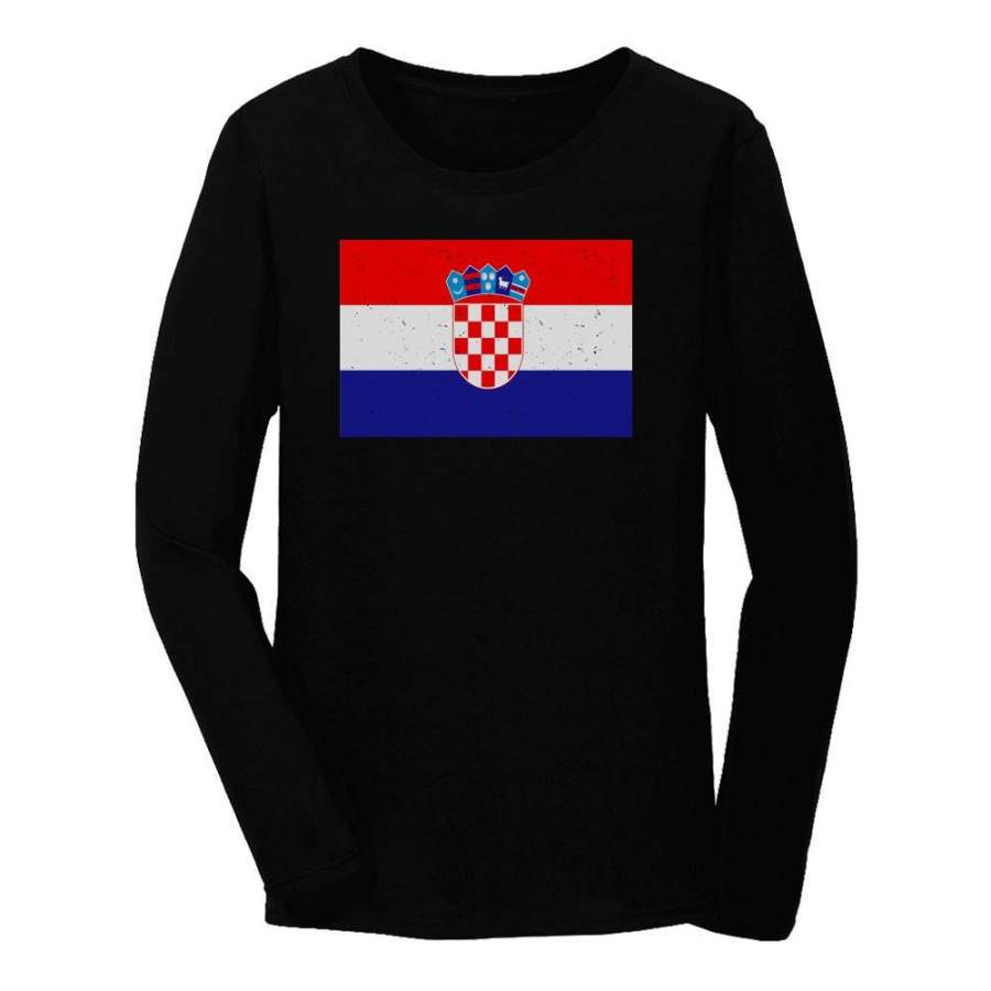 Vintage Croatia Flag Women Long Sleeve T-Shirt