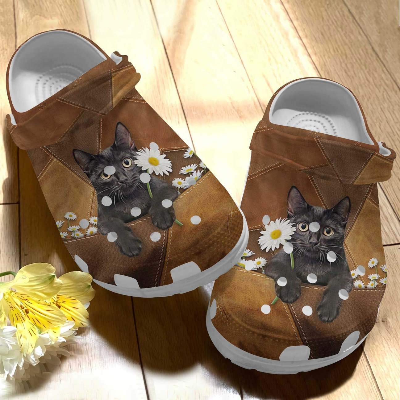 Cat Personalized Clog, Custom Name, Text Cute Black Cat Daisy, Fashion Style For Women, Men, Kid, Print 3D