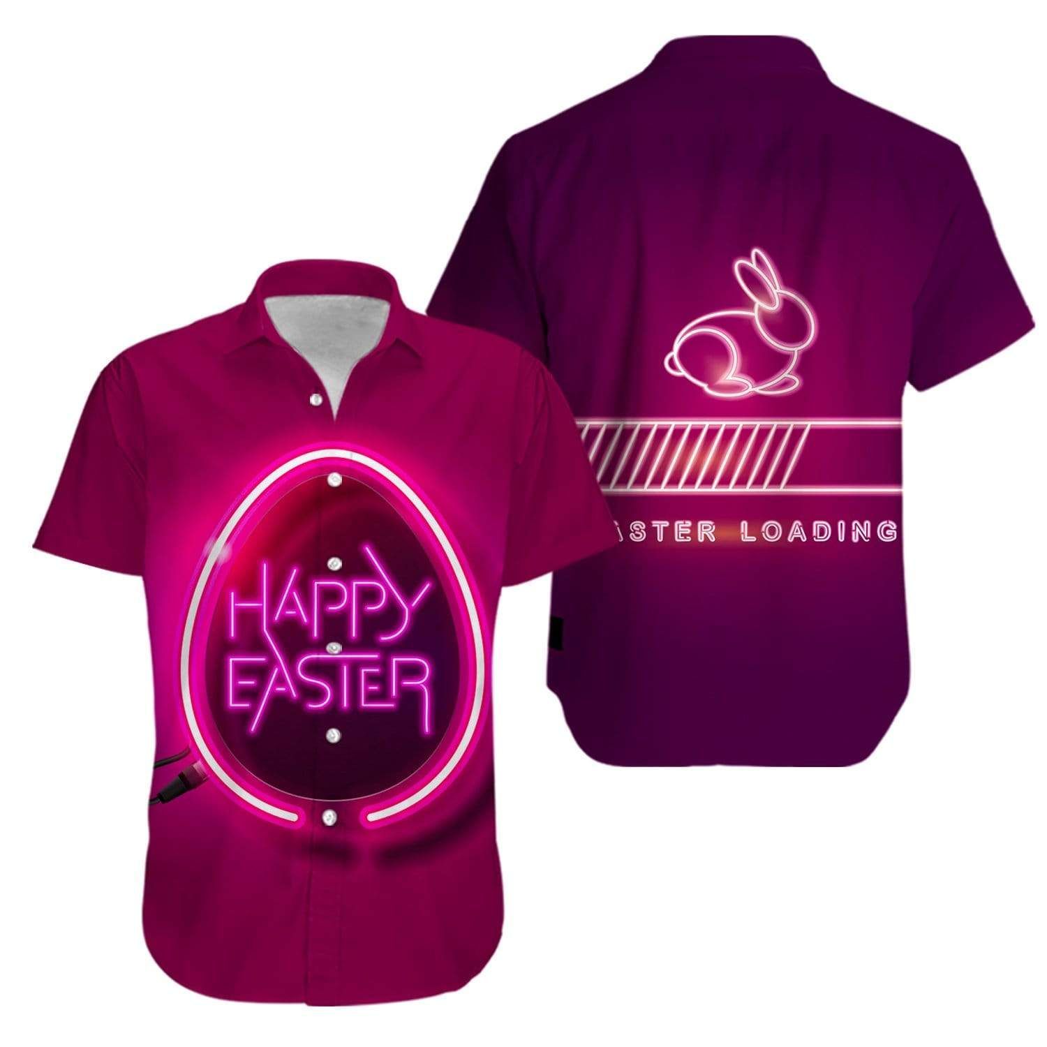 Beach Shirt Bunny Loading Neon Happy Easter Day Hawaiian Aloha Shirts V