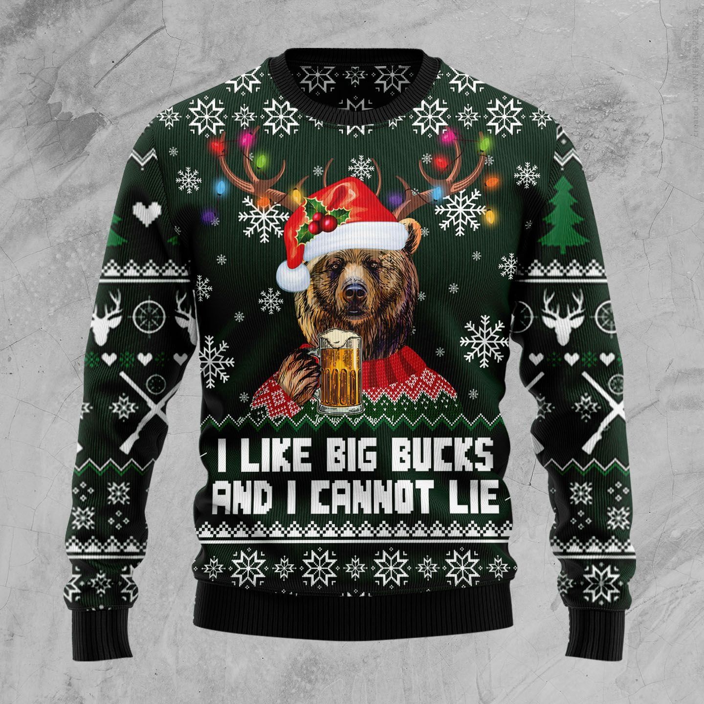 Bear Hunting And Beer I Like Big Bucks And I Cannot Lie Christmas Ugly Sweater