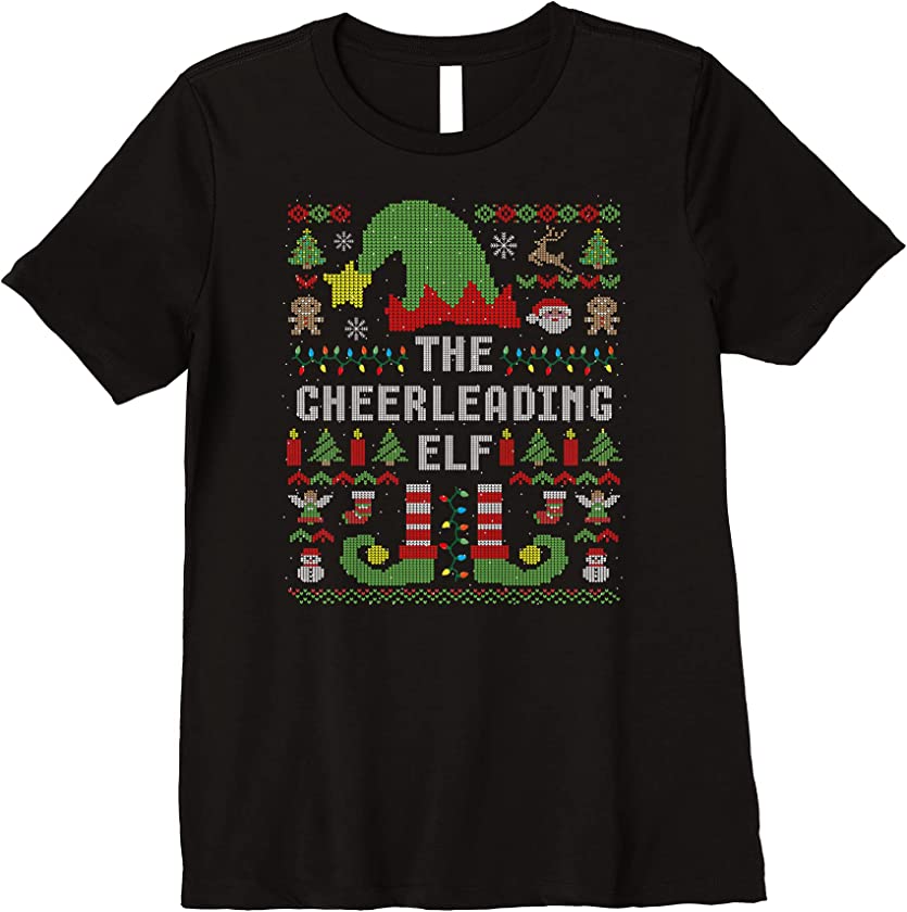 Womens The Cheerleading Elf Ugly Christmas Matching Family Group Premium T-Shirt