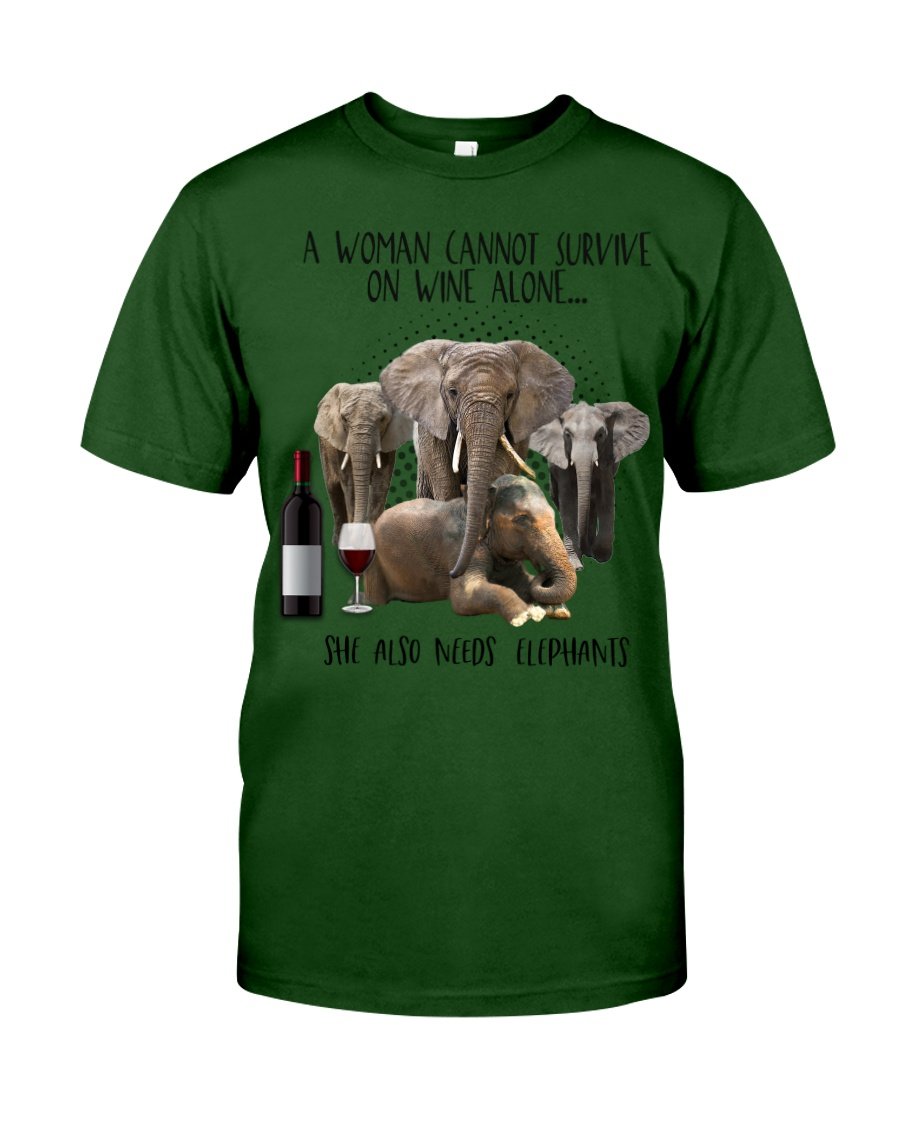 A Woman Cannot Survive On Wine Alone She Also Needs Elephants Guys Tee