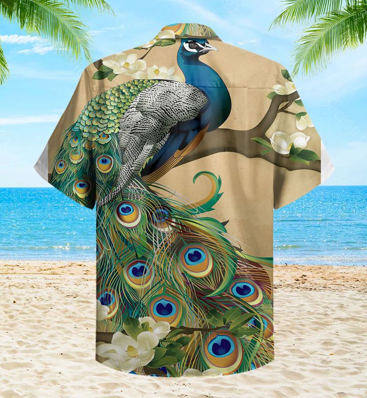 Peacock White Flower Yellow Hawaii Shirt Ha47911