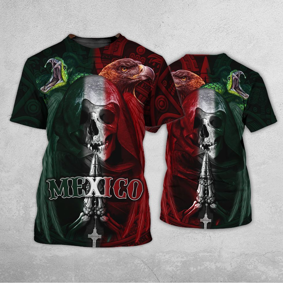 Pride Mexico T-Shirt, Skull Eagle Snake Pattern Flag Mexico Shirt, Gif For Him Her