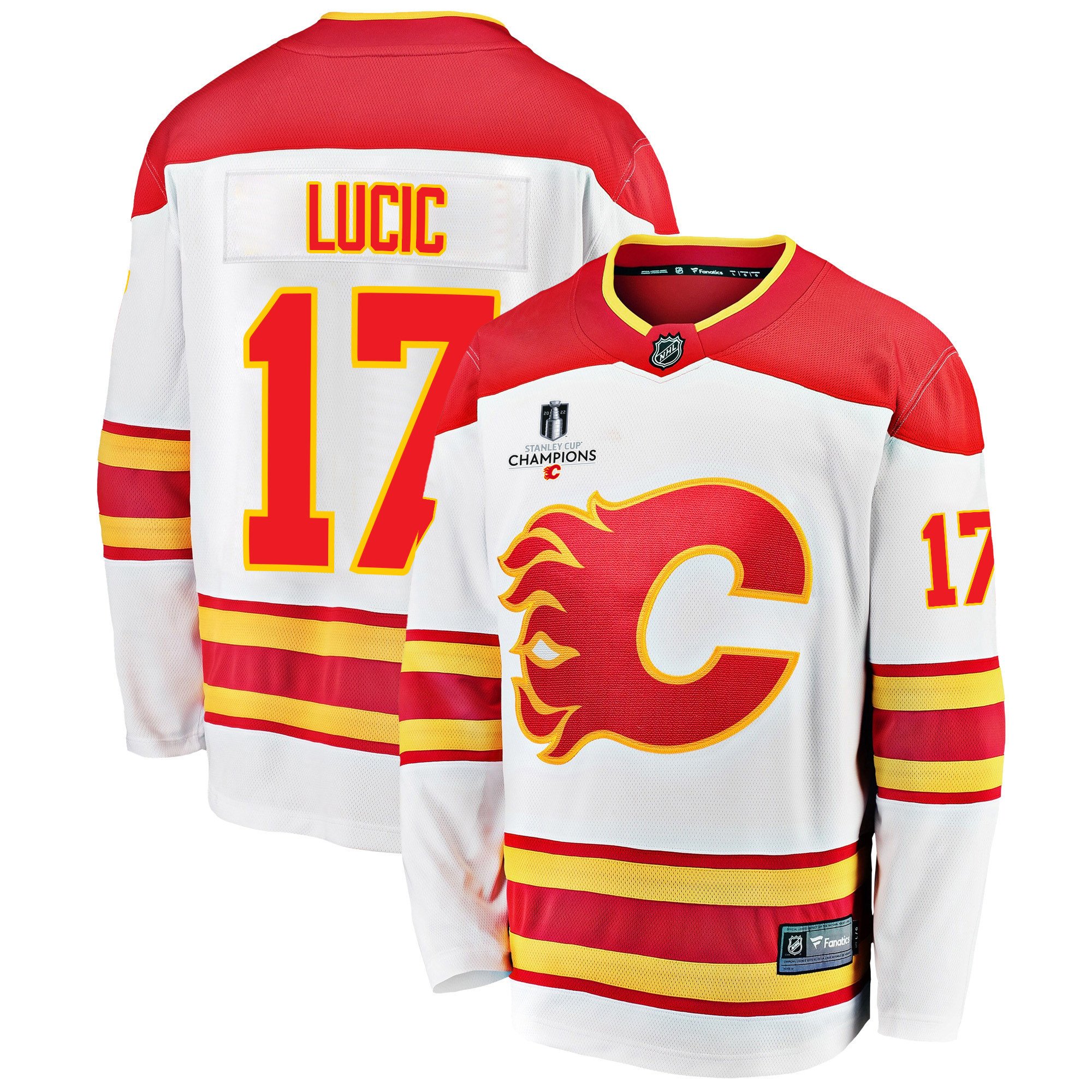 Calgary Flames Milan Lucic 17 Away 2022 Stanley Cup Champions Breakaway Men Jersey – White