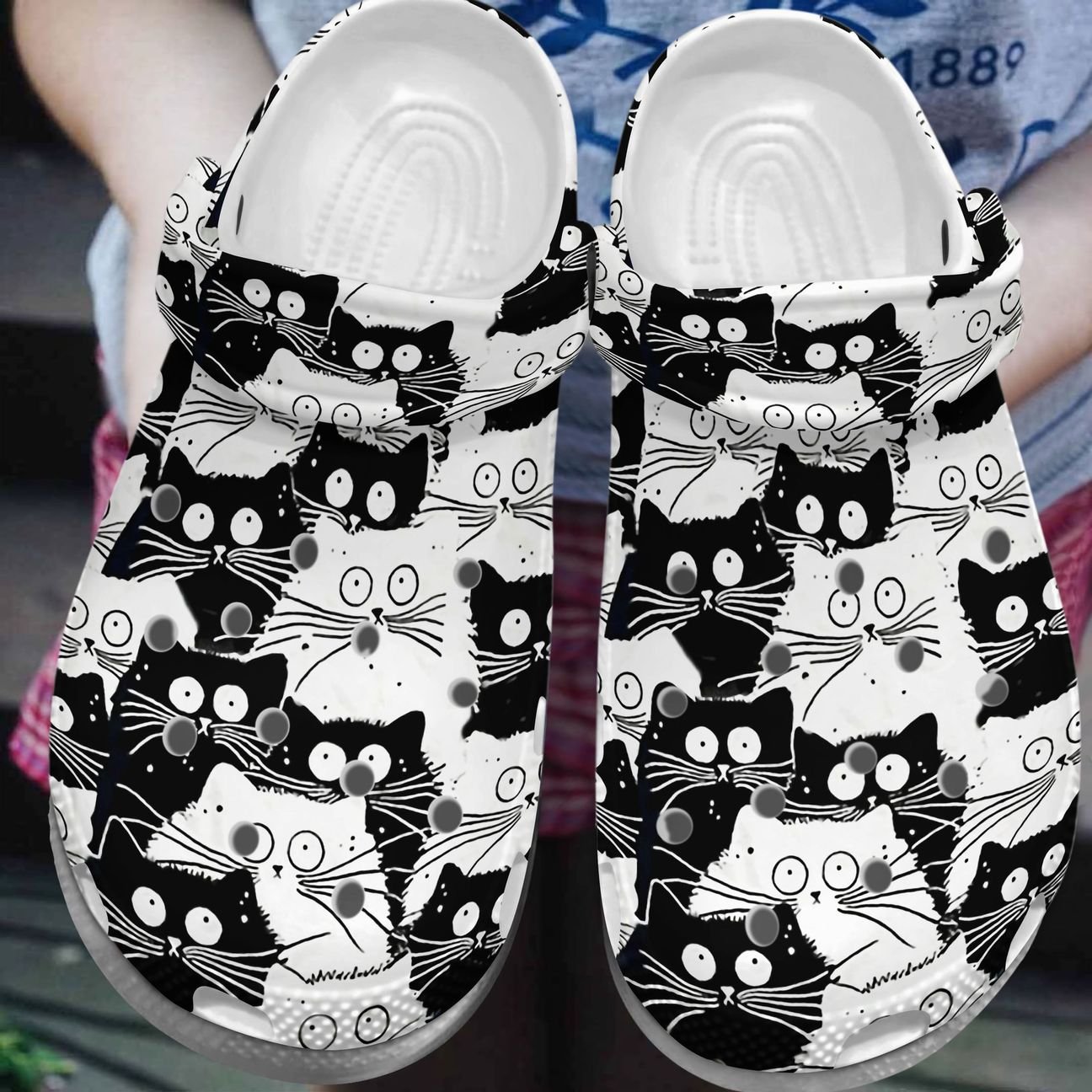 Black Cat Personalized Clog, Custom Name, Text, Color, Number Fashion Style For Women, Men, Kid, Print 3D Blackwhite