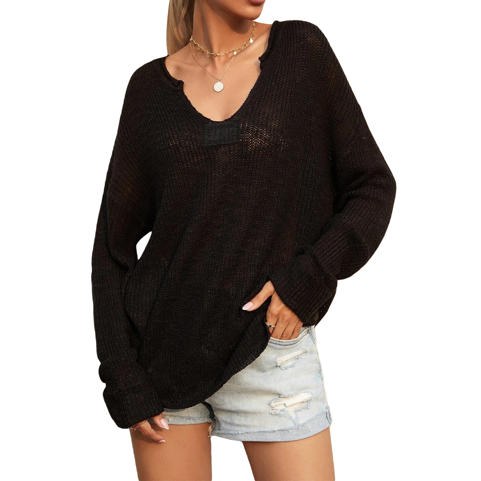 Women Long Sleeve Knitted Sweater Pullovers Solid Color V Neck Loose Version Casual Spring Fall Clothing alx