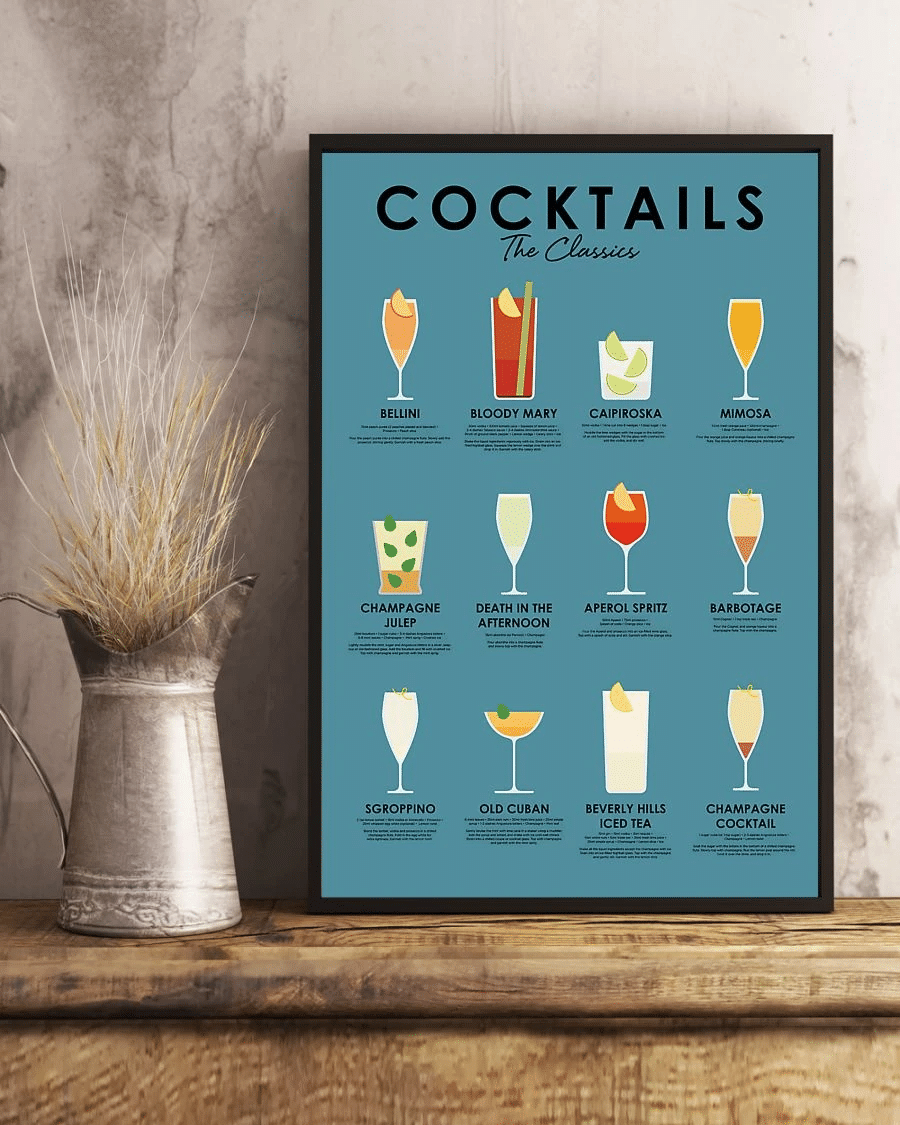 The Classic Cocktails Poster Canvas – Vintage Home Decor Wall Art Evg80260