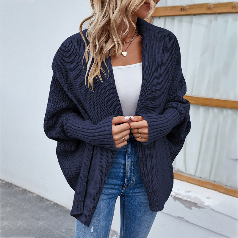 Cardigan For Women Casual Batwing Long Sleeve Loose Knitted Sweater Coat Scarf Collar Fashion Oversized Tops Solid Clothing alx