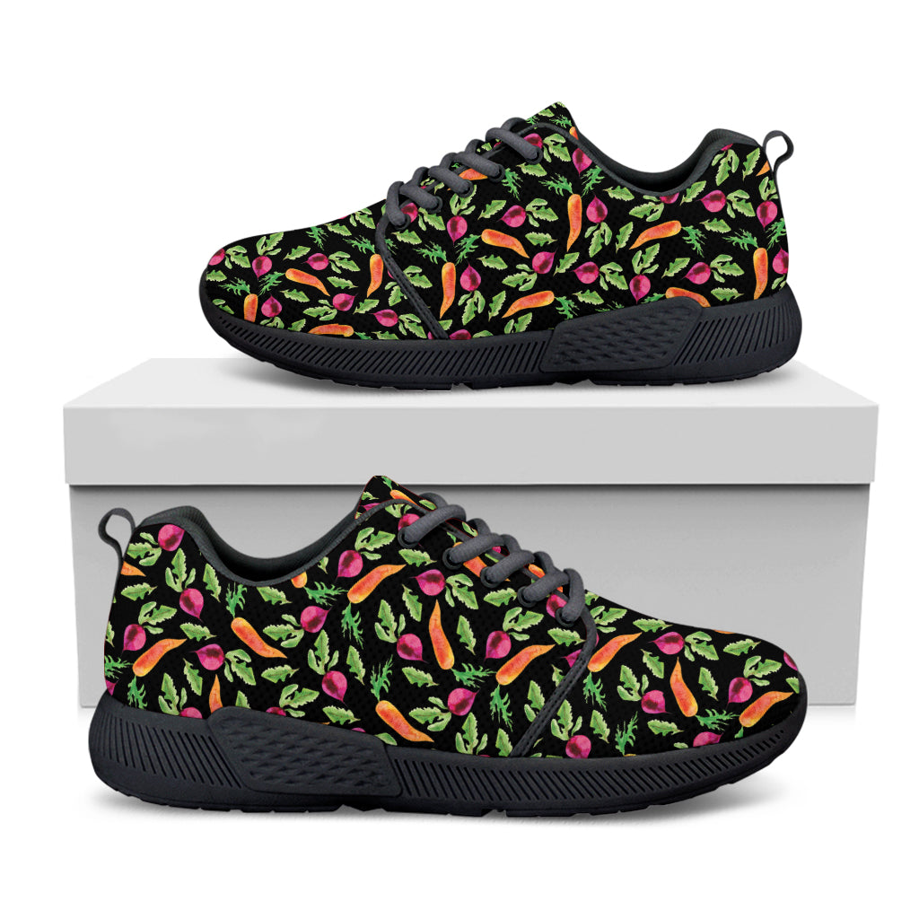 Watercolor Carrot And Radish Print Black Athletic Shoes